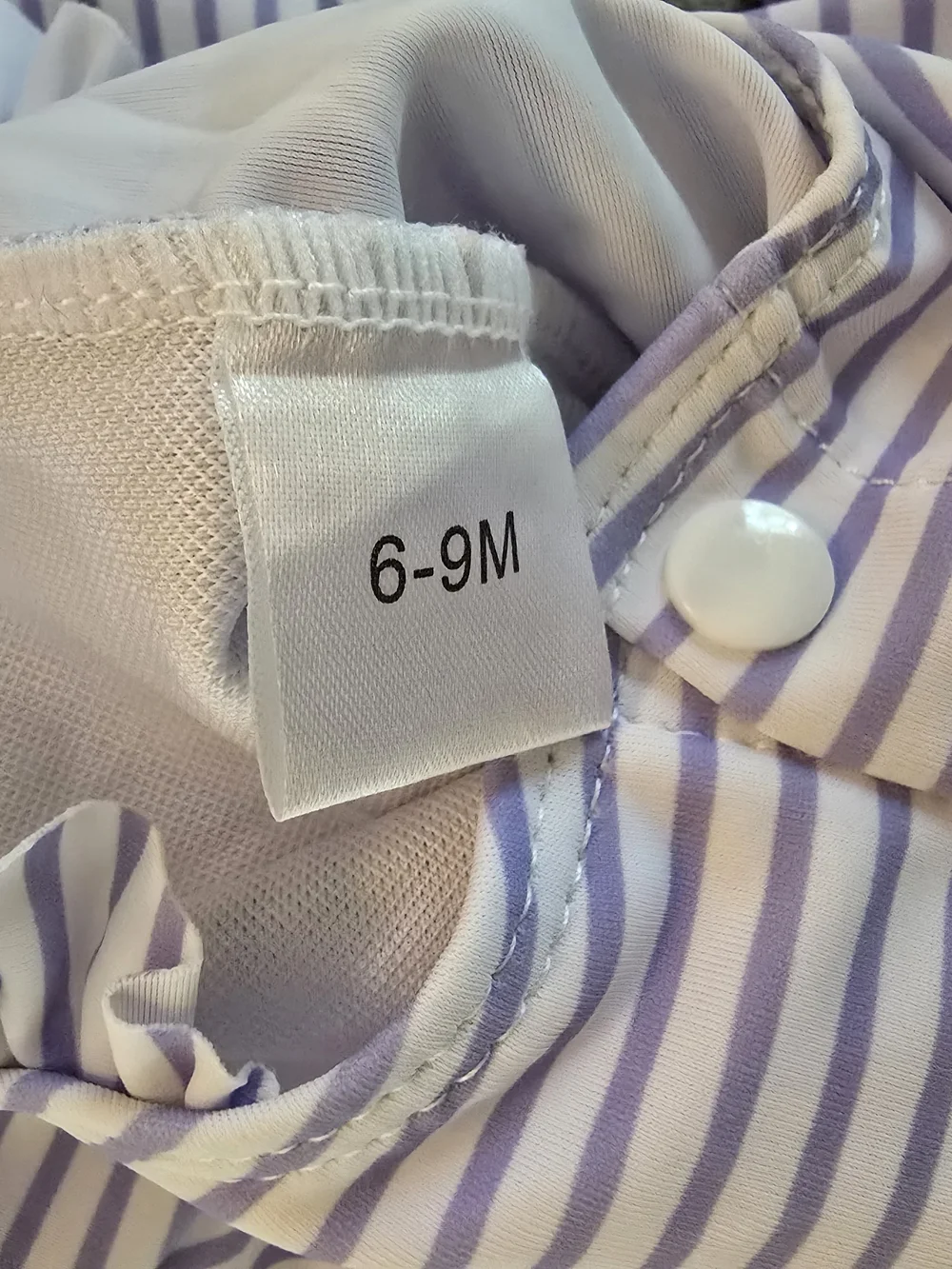 Lilac Striped Long-Sleeve Baby Rashguard Swim Set with Sun Hat. 6-9 Months. NWT.